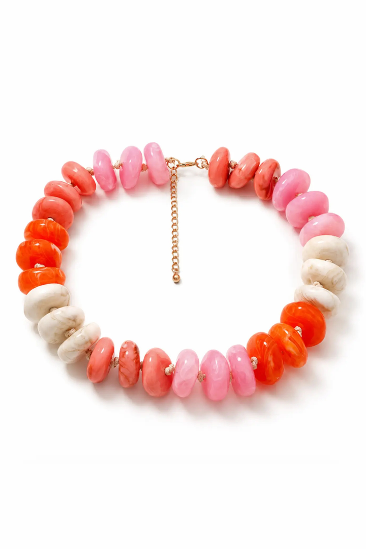 Delray Chunky Beaded Necklace- Pink/Orange