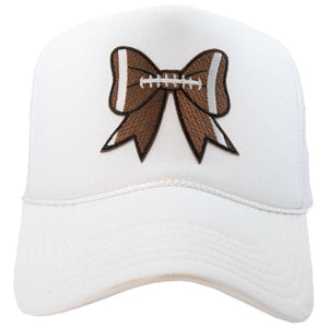 White Football Bow Coquette Patch Foam Trucker Hat