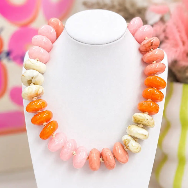 Delray Chunky Beaded Necklace- Pink/Orange