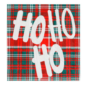 HOHOHO ON PLAID BEVERAGE NAPKIN