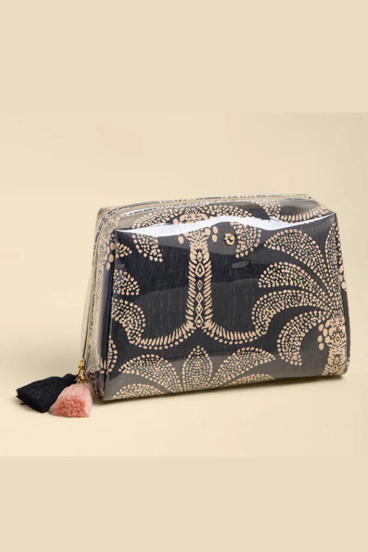 Spartina 449: Large Cosmetic Pouch Bridge Street: Palms Black