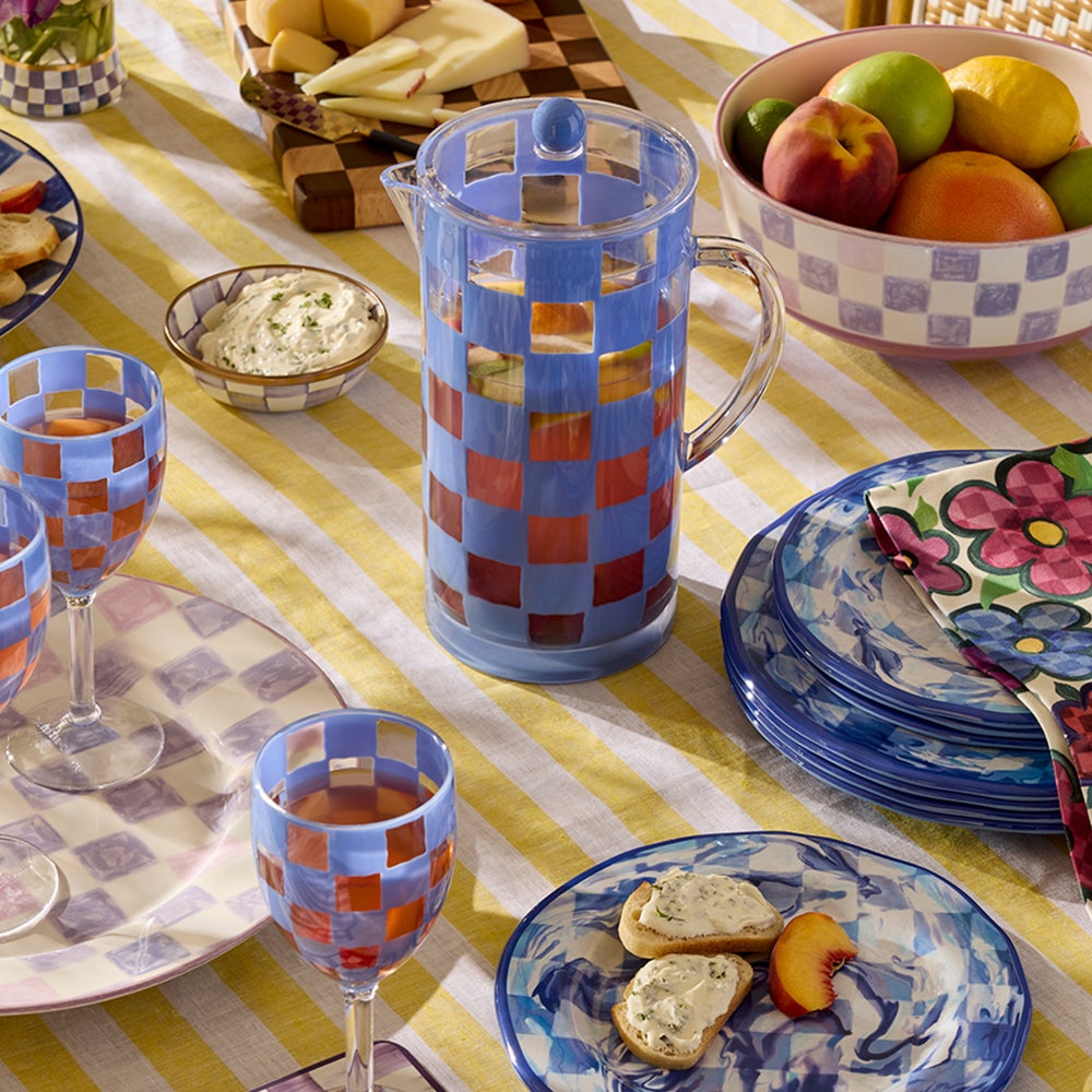 MacKenzie Childs: Blue Check Acrylic Pitcher