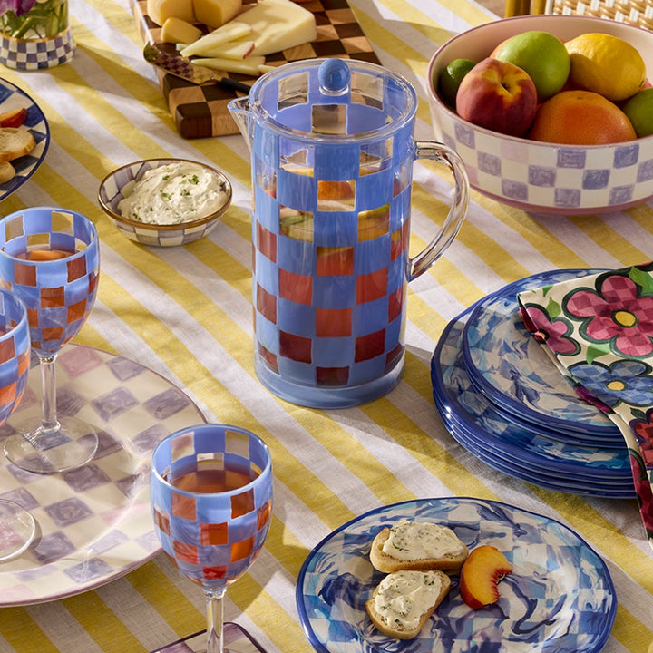 MacKenzie Childs: Blue Check Acrylic Pitcher