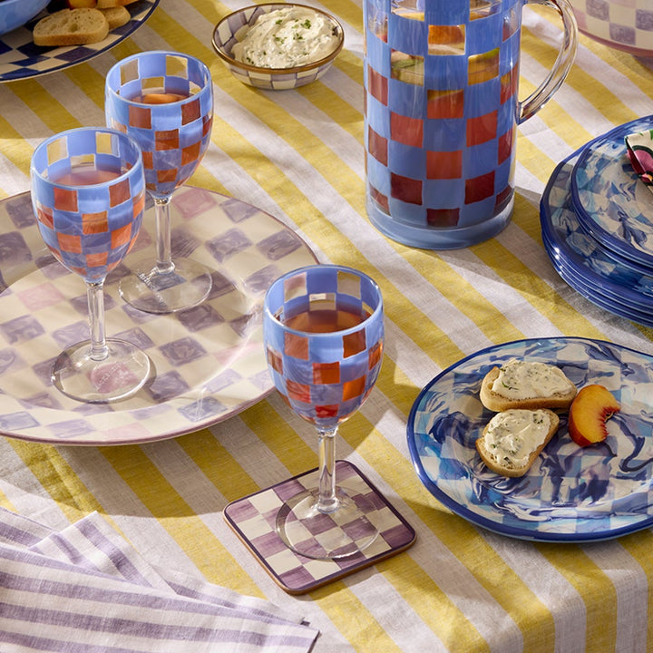 MacKenzie Childs: Blue Check Acrylic Wine Goblets, Set of 4