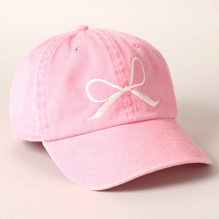 Bow Embroidered Cotton Baseball Cap - Light Pink
