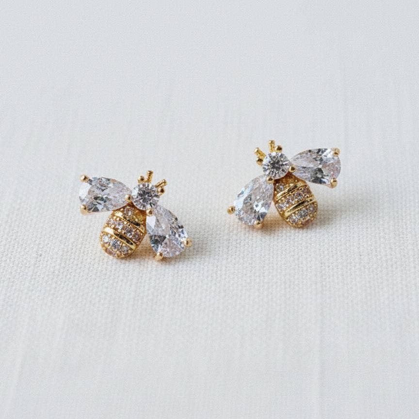 Bee Miniature Cubic Zirconia Stud Earrings - B Social Boutique