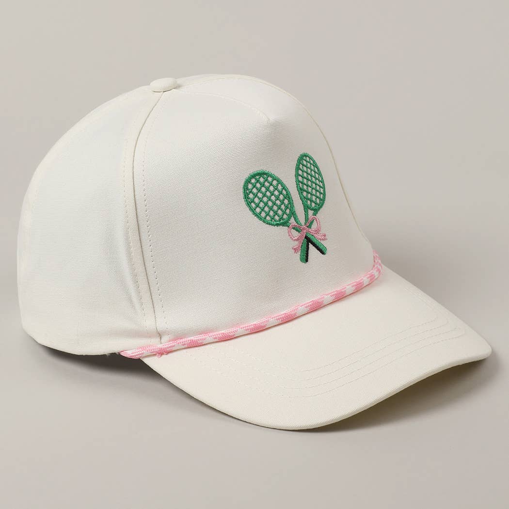 Tennis Racquets Ribbon Embroidery Trucker Hat: Pink