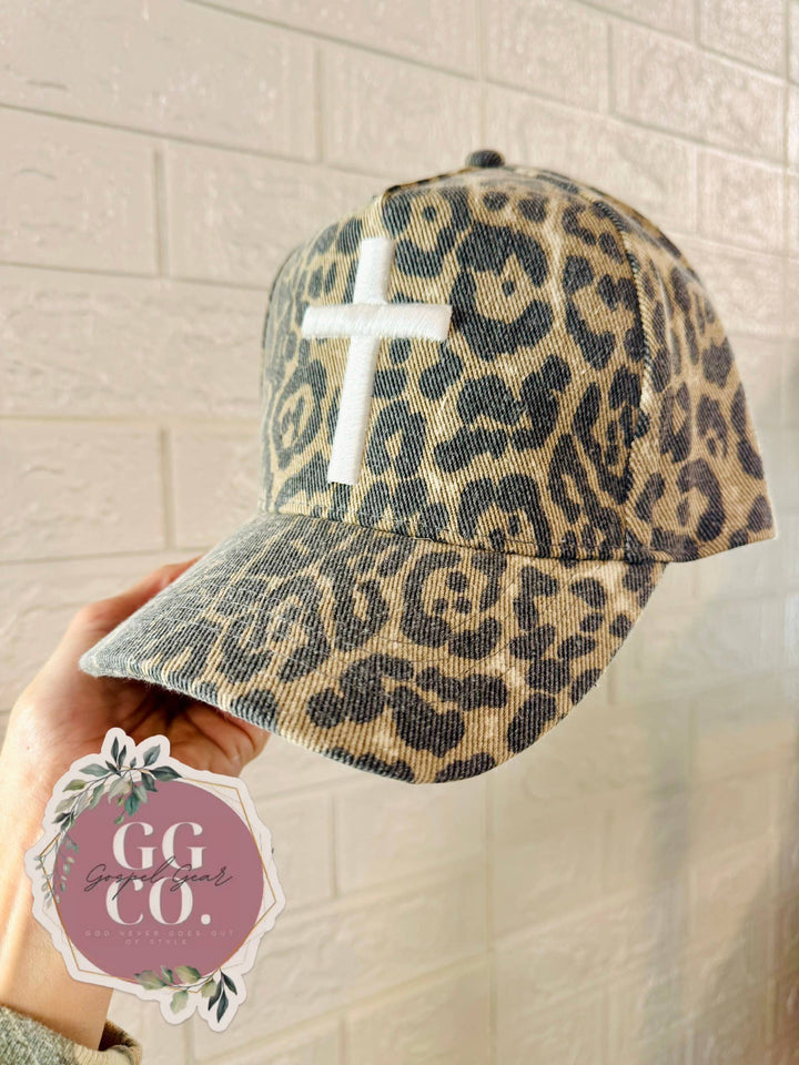 Leopard Cross Puff Embroidered Hat - B Social Boutique