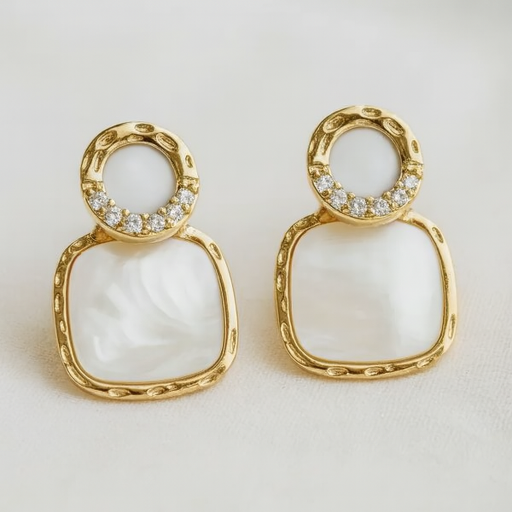 Geometric Square Shell Stud Earrings - B Social Boutique