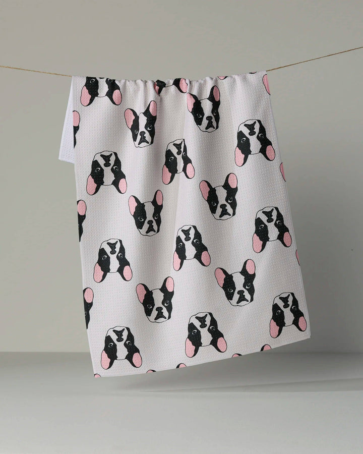 Frenchie Faces Tea Towel: Vanilla