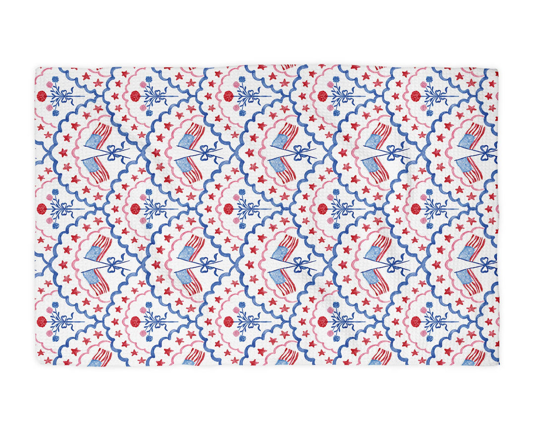 4th July Patriotic Red White Blue Flag Kitchen Towel Waffle