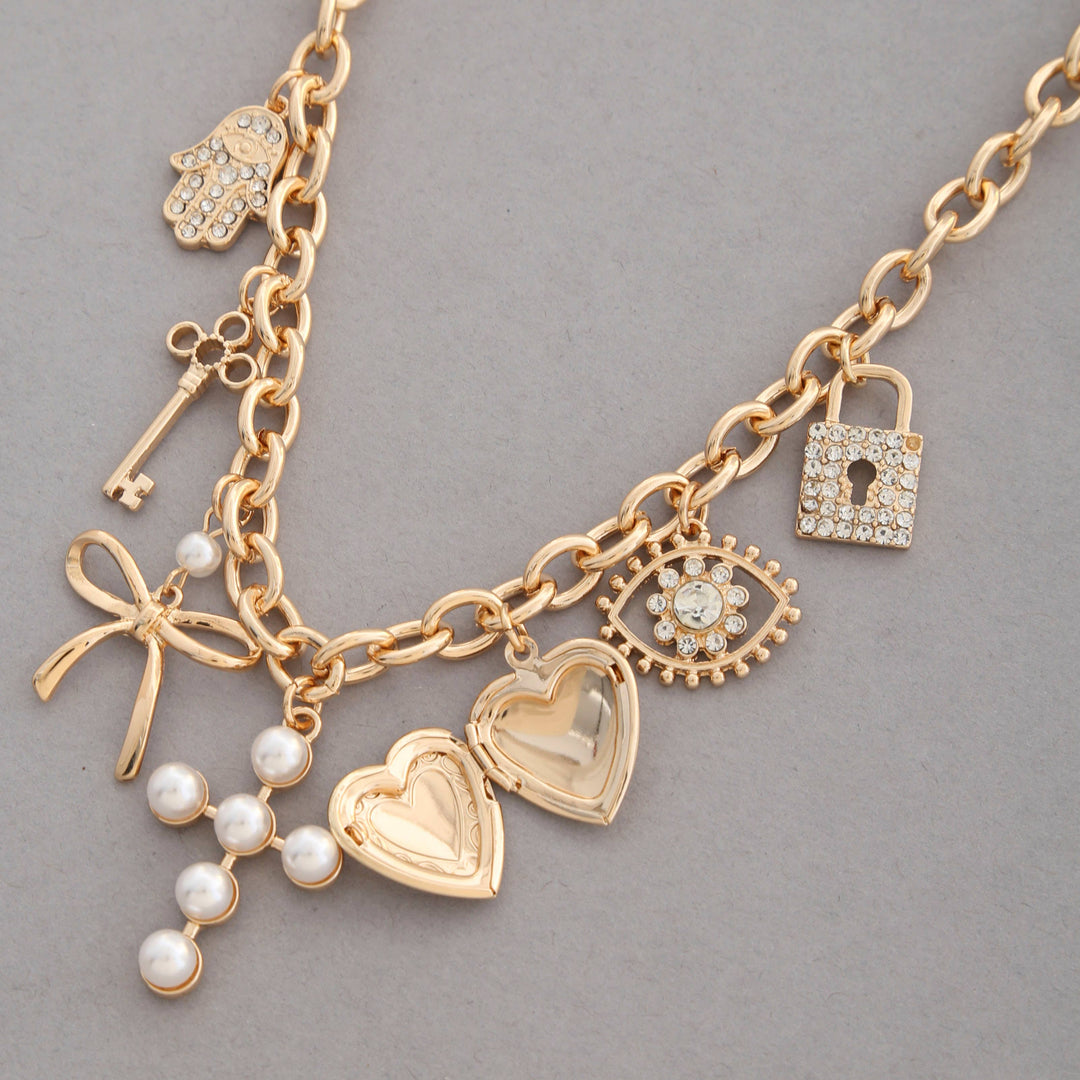 HEART + CROSS CHARM STATION NECKLACE