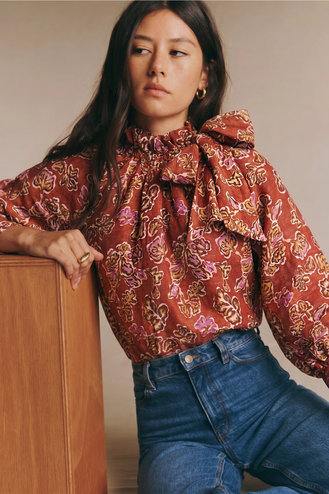 Falling for Florals Tie-Neck Blouse - Burgundy