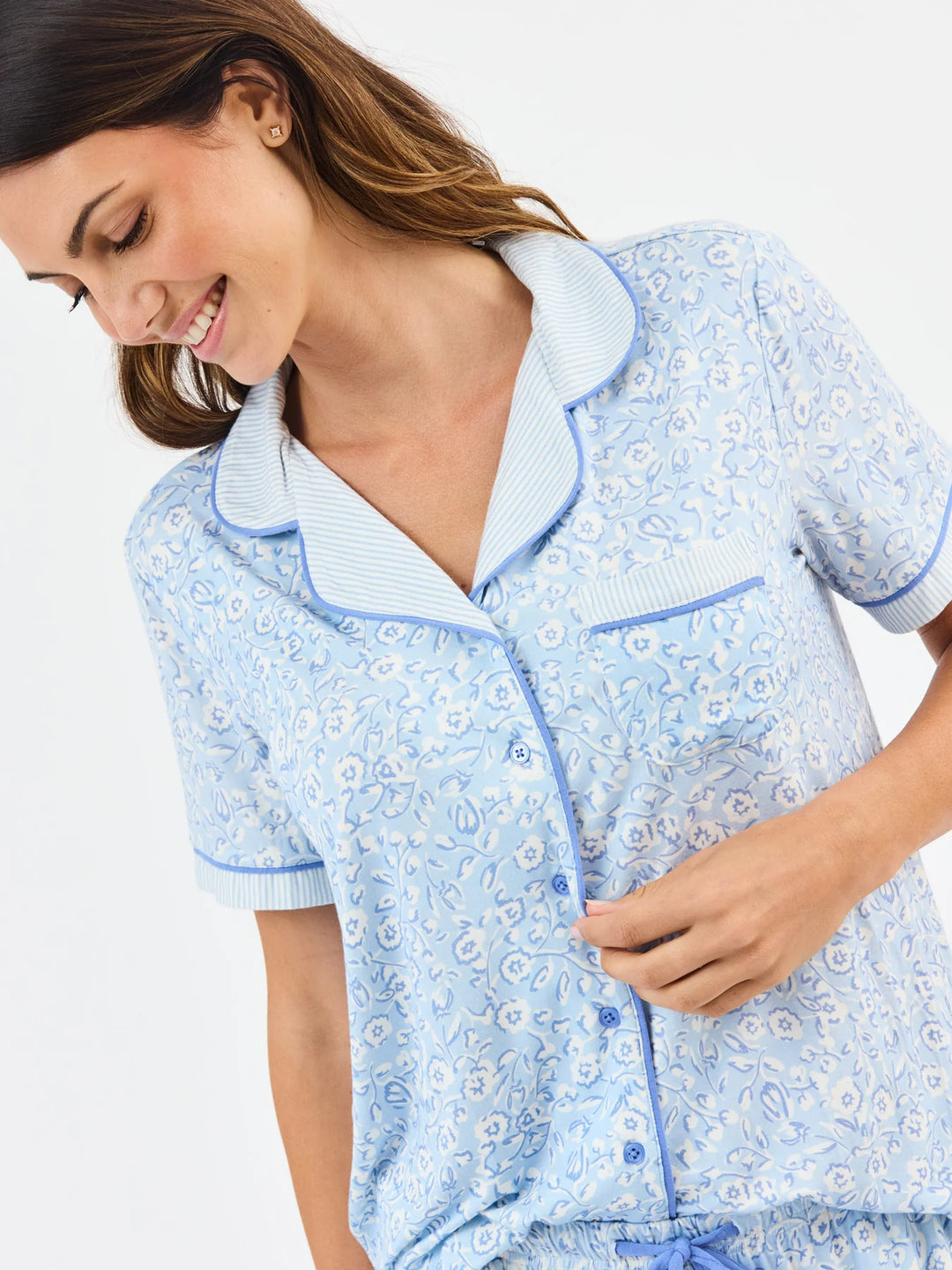 Women's Charlotte PJ Pants Set | Meadow Line Blue Stripe