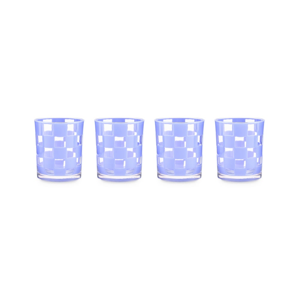 MacKenzie Childs: Blue Check Acrylic Tumblers, Set of 4