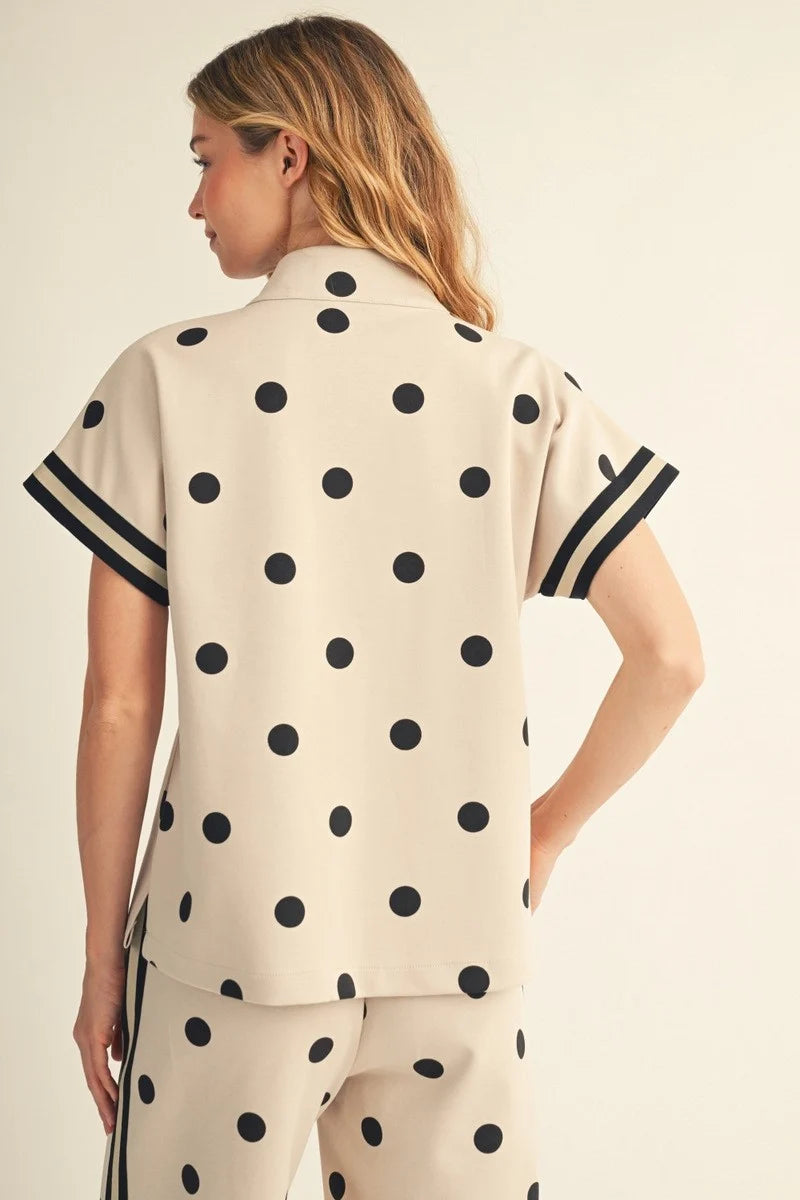 Dot & Dash Zip Up Top - Oatmeal/Black