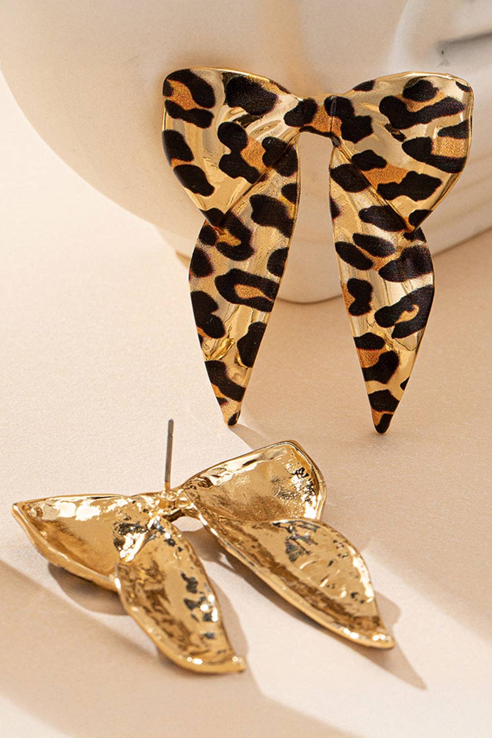 Gold Leopard Print Bow Knot S Earrings
