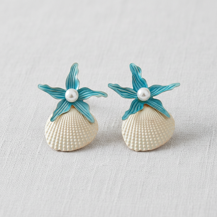 Pearl Starfish Shell Stud Earrings