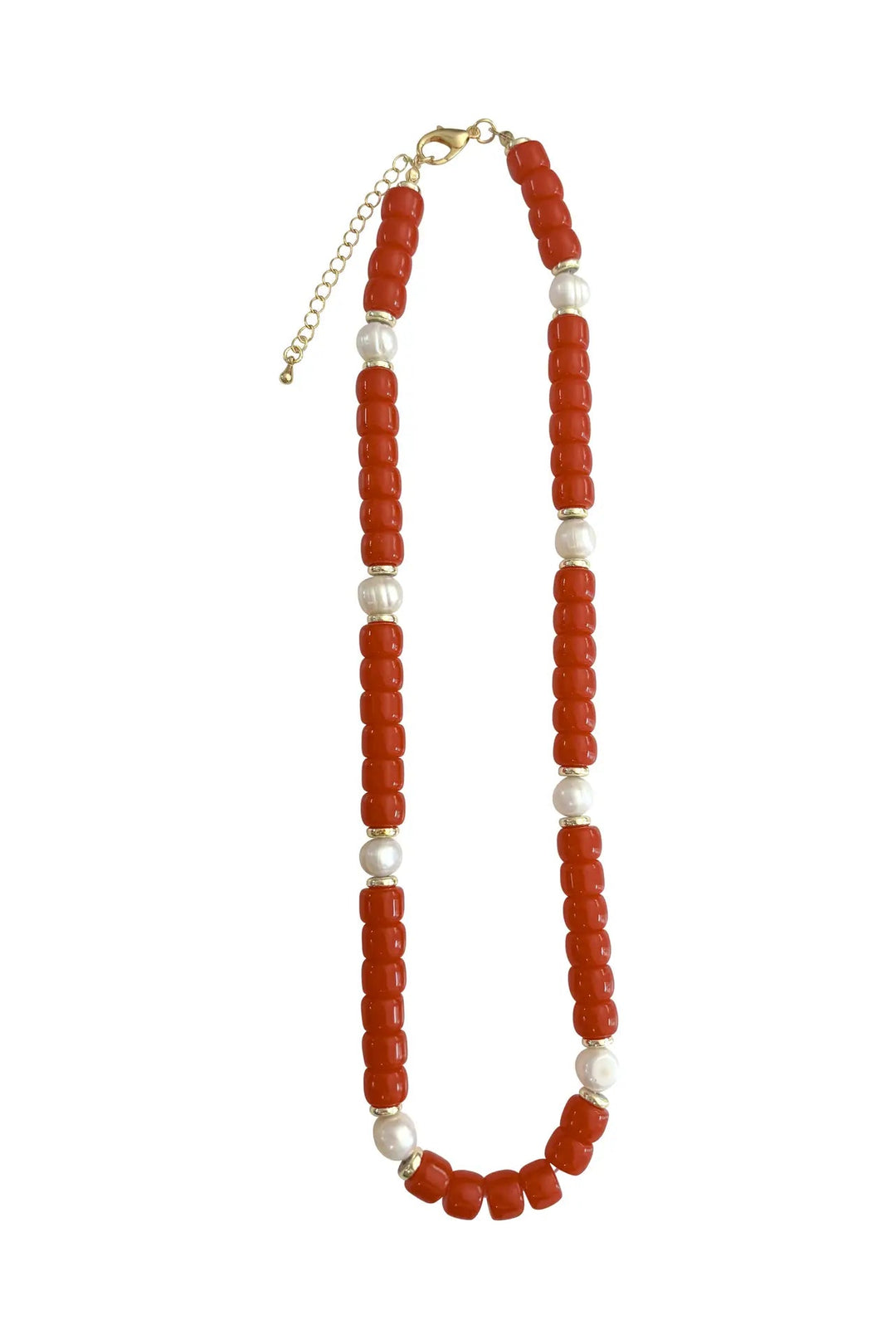 Victory Beaded Pearl Necklace- Red