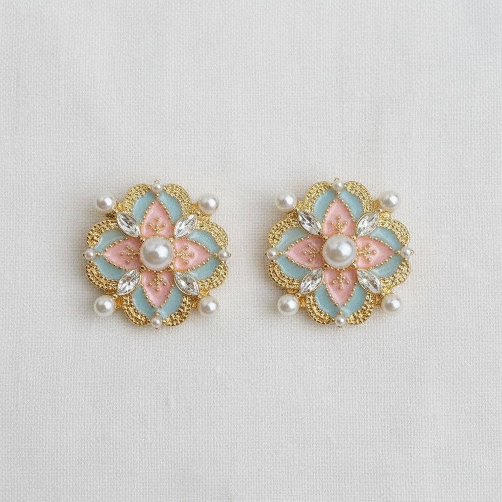 Vintage Palace Style Enamel Pearl Stud Earrings - B Social Boutique