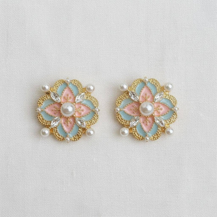 Vintage Palace Style Enamel Pearl Stud Earrings - B Social Boutique