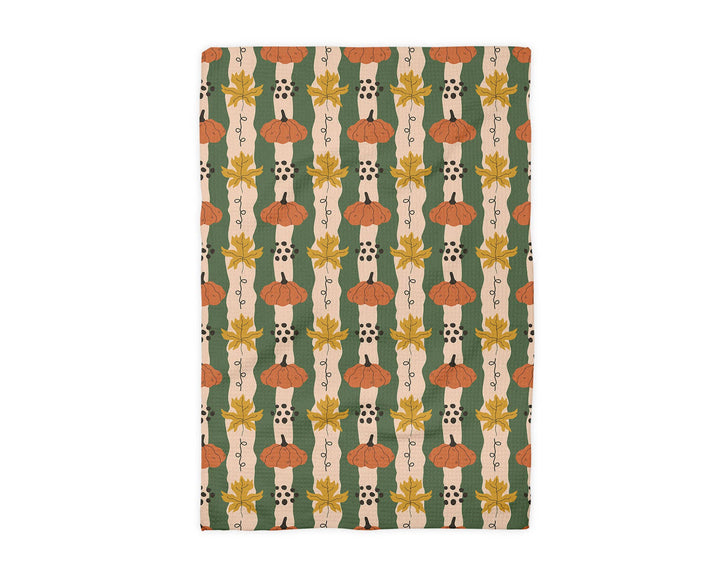 Pumpkin & Fall Leaves Waffle Weave Kitchen Towel Autumn