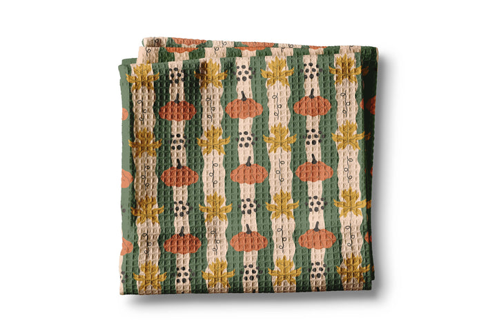 Pumpkin & Fall Leaves Waffle Weave Kitchen Towel Autumn