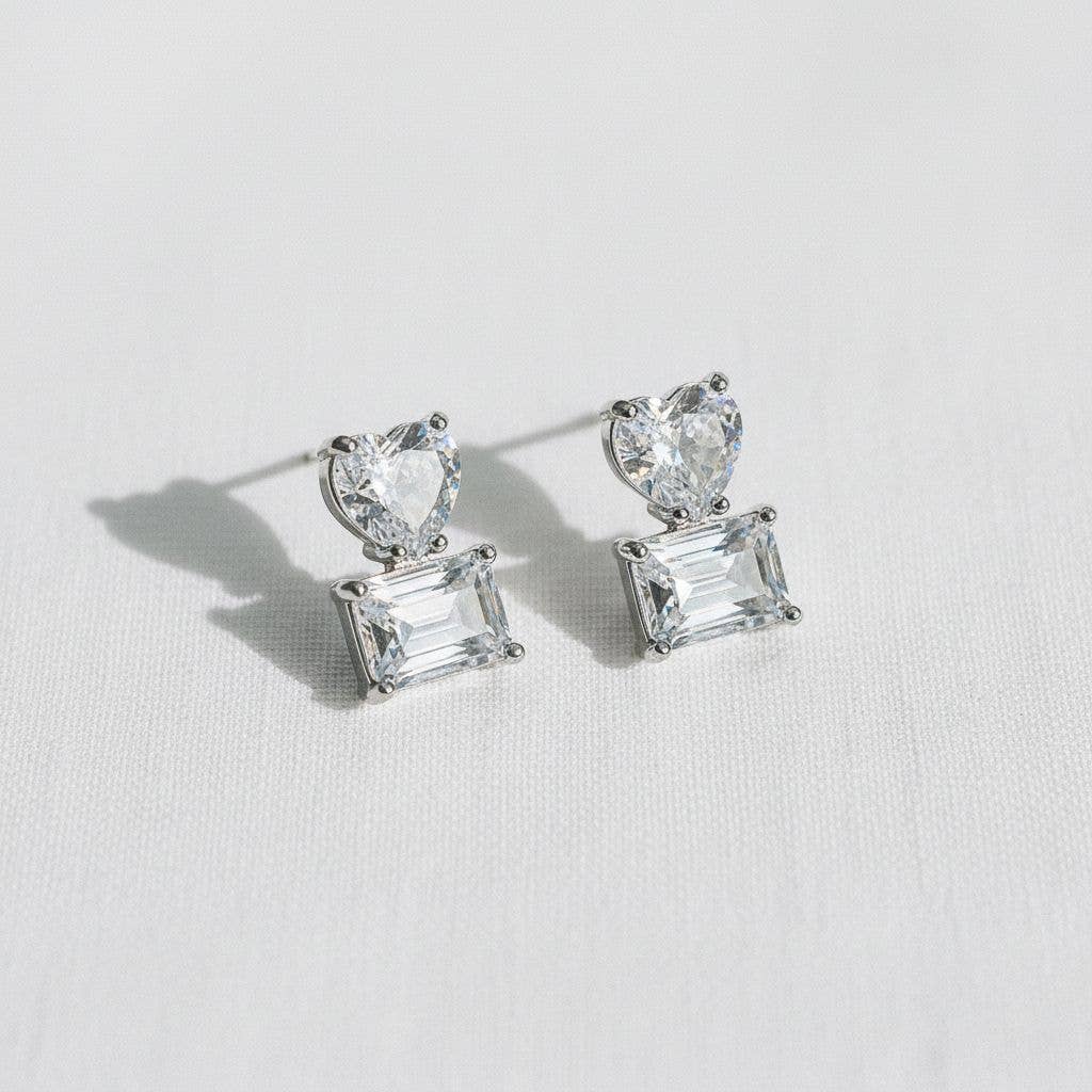Heart-Shaped Geometric Zirconia Drop Earrings