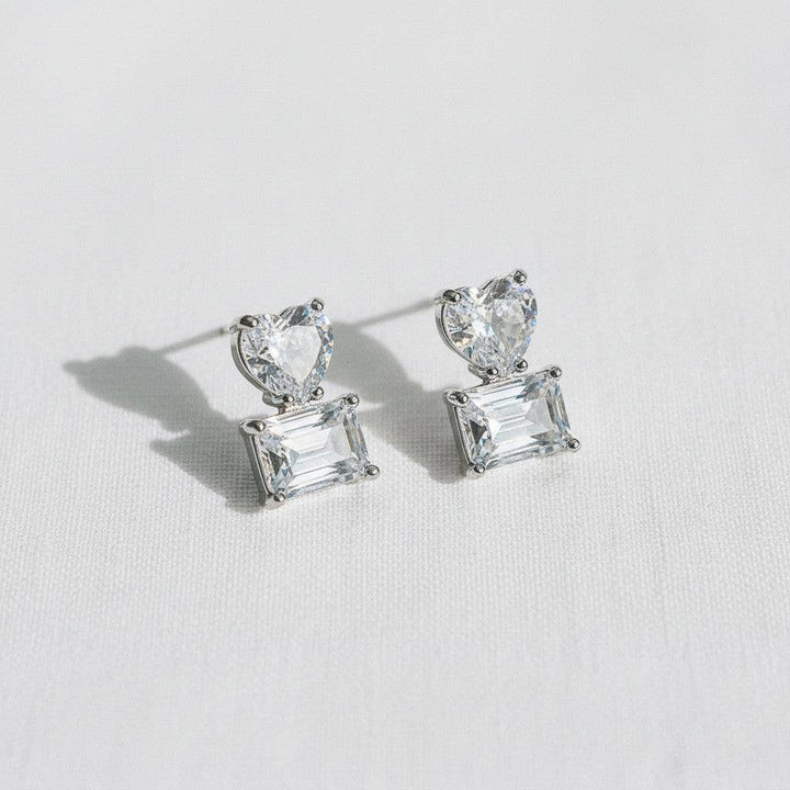 Heart-Shaped Geometric Zirconia Drop Earrings
