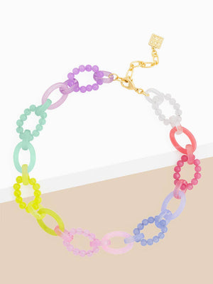 Multicolor Glass Bead and Resin Link Collar Necklace: MLT