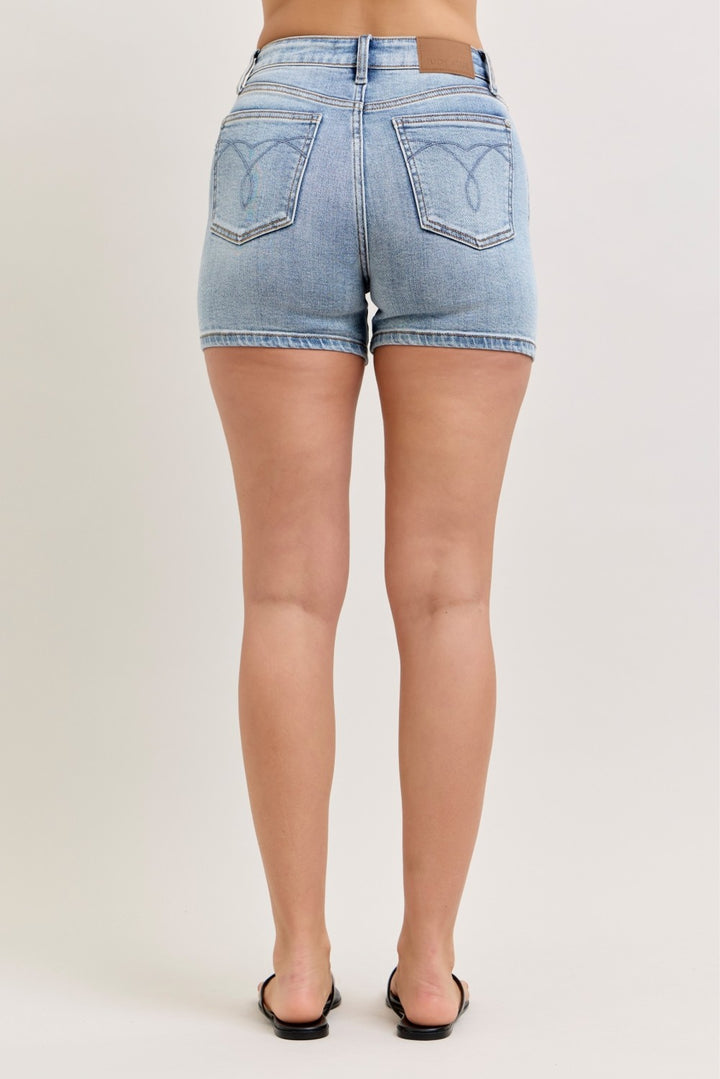 Judy Blue: High Waisted Medium Wash Slim Short