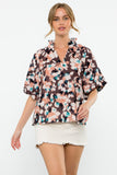 THML: Brown Floral Puff Sleeve Print Top
