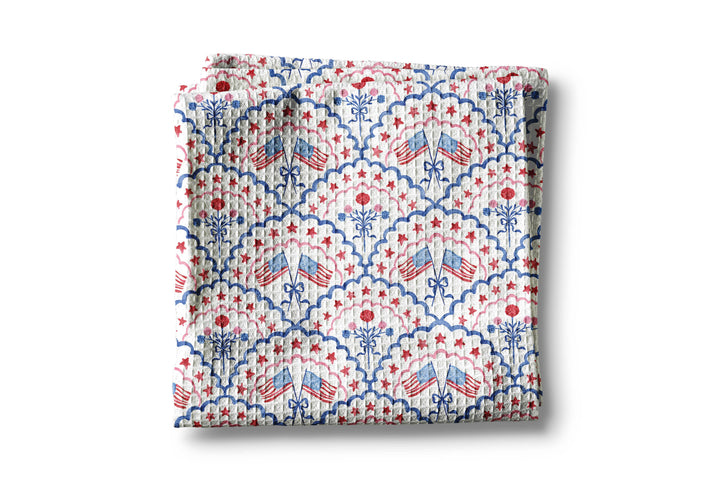 4th July Patriotic Red White Blue Flag Kitchen Towel Waffle