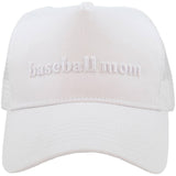 Baseball Mom 3-D Embroidered Trucker Hat: White