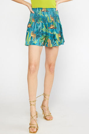 TROPICAL CHEETAH PRINT SHORTS - Teal