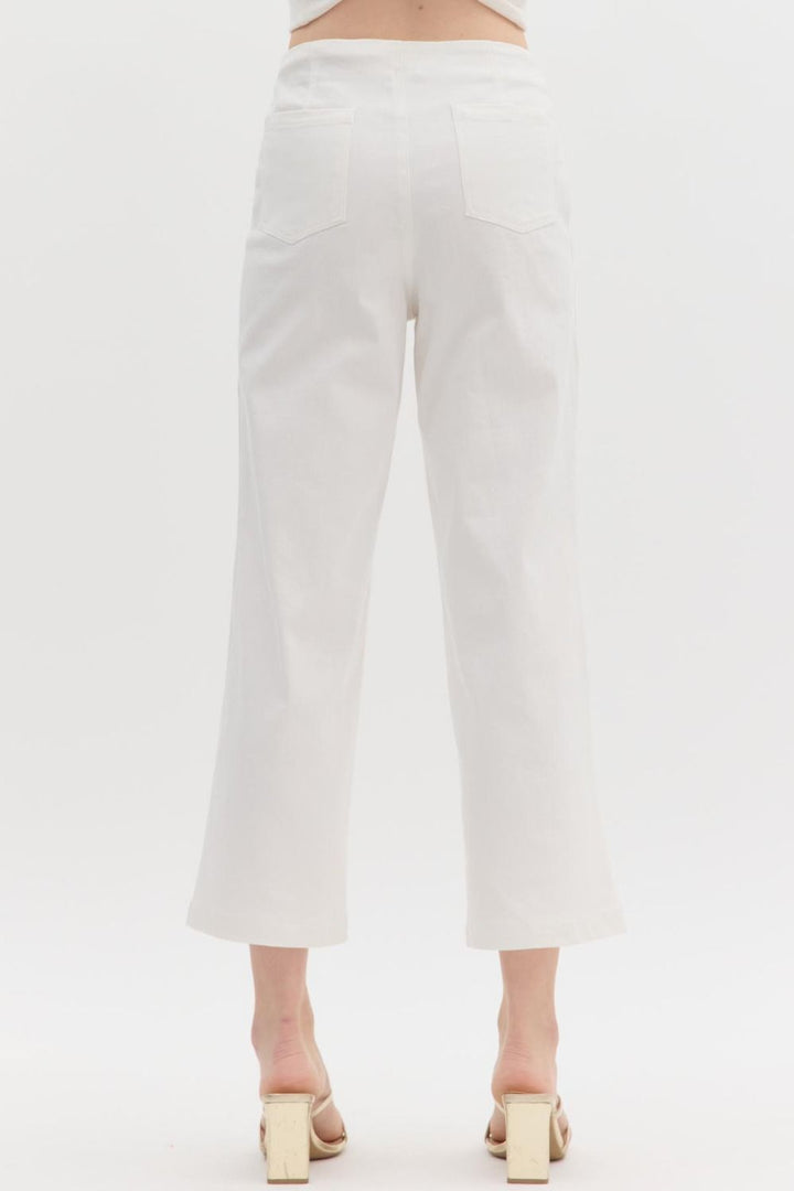 Classy Gold Button Front Wide Leg Jean - White