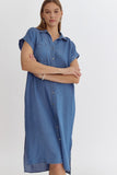 All In Button Down Chambray Midi Dress