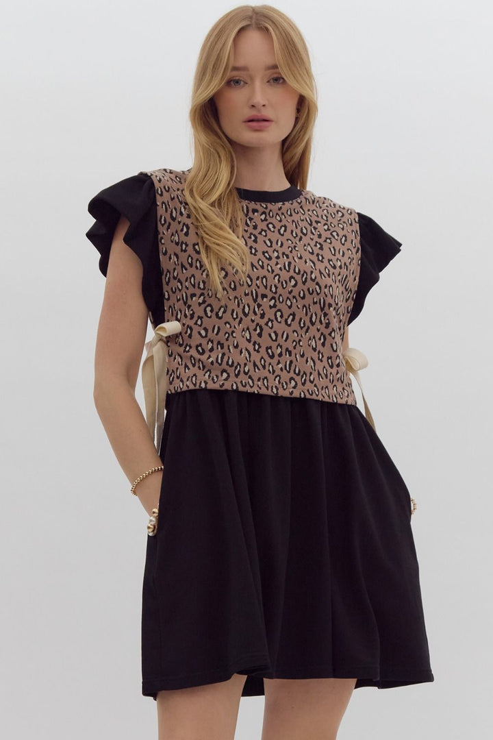 Tie It Leopard Mini Dress - Black