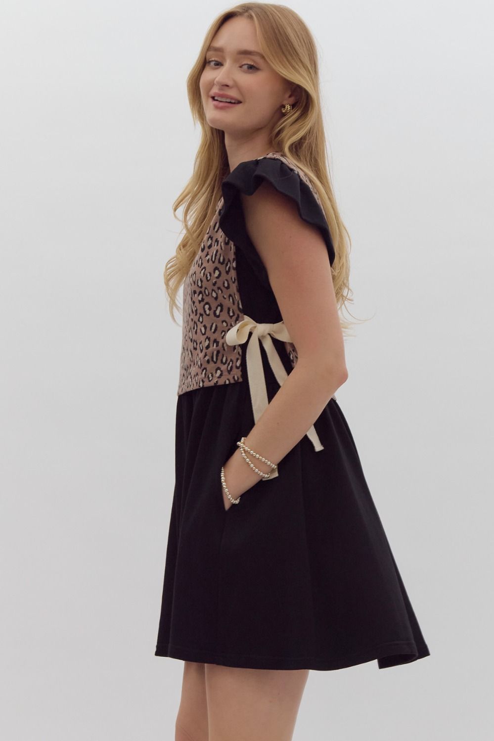 Tie It Leopard Mini Dress - Black
