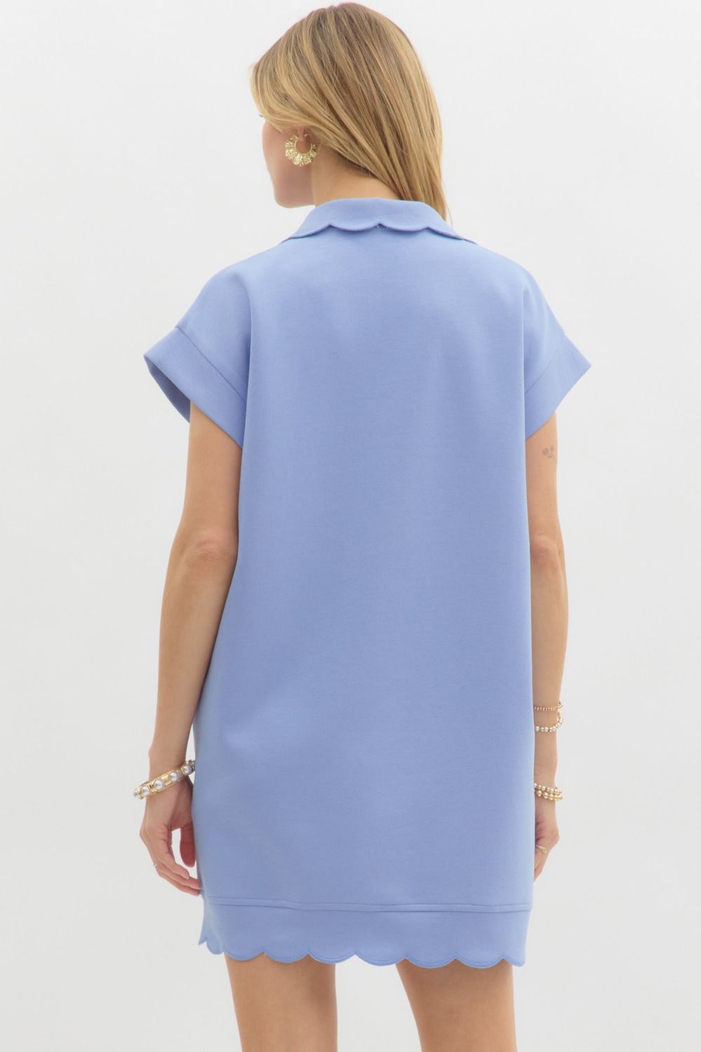 Scallop Trim Shift Dress - Blue