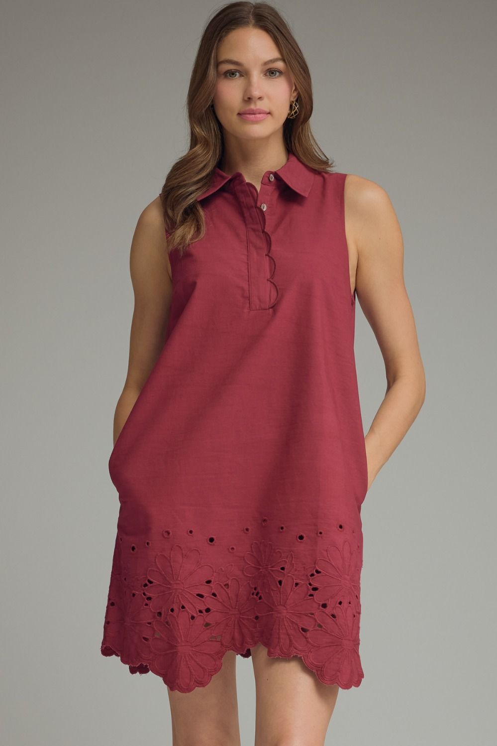 Midnight Garden Scallop Trim Dress - Wine