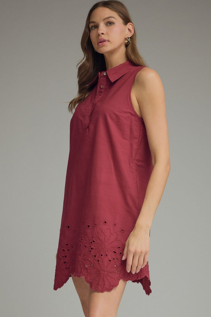 Midnight Garden Scallop Trim Dress - Wine