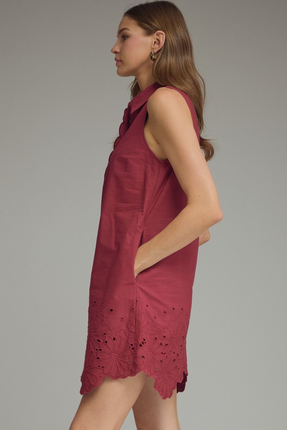 Midnight Garden Scallop Trim Dress - Wine