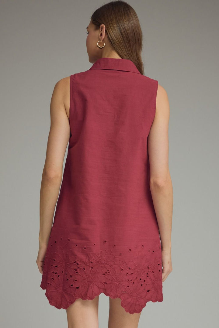 Midnight Garden Scallop Trim Dress - Wine