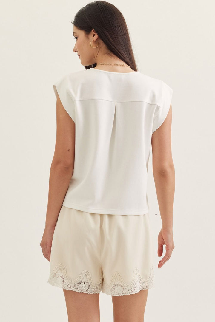 Everyday Luxe V-Neck Knit Top - White