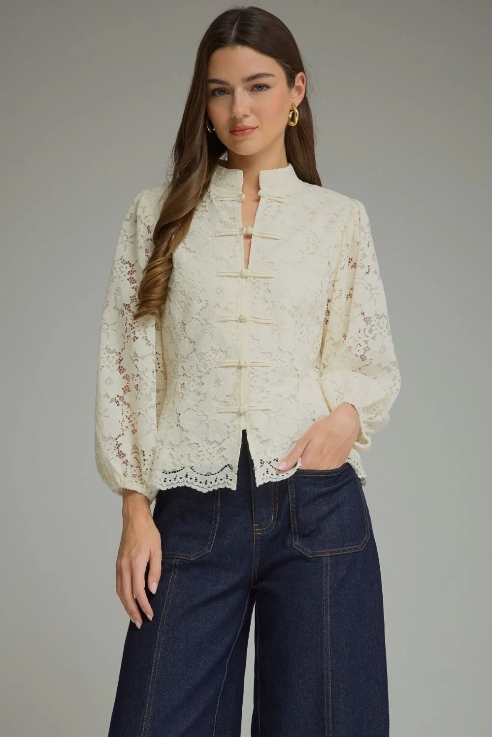Ivory Elegance Button Up Lace Top