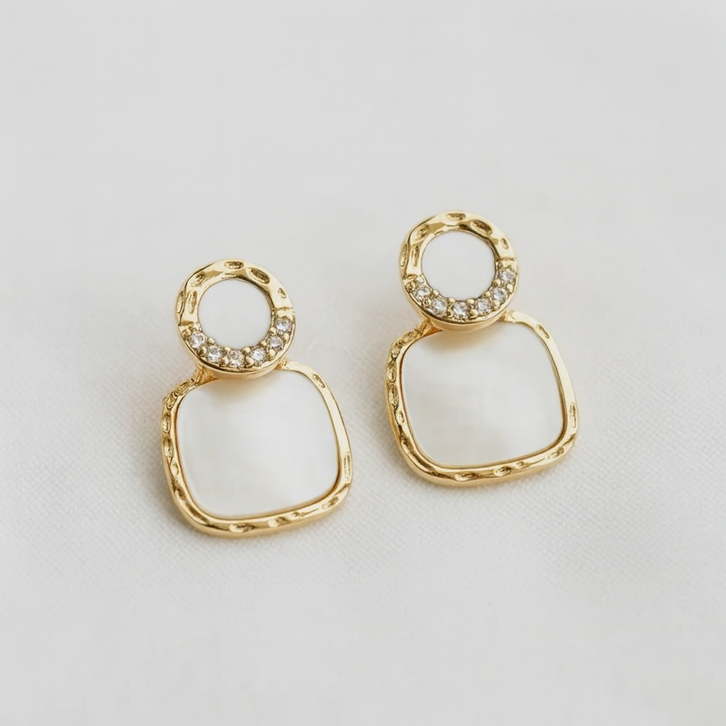 Geometric Square Shell Stud Earrings - B Social Boutique