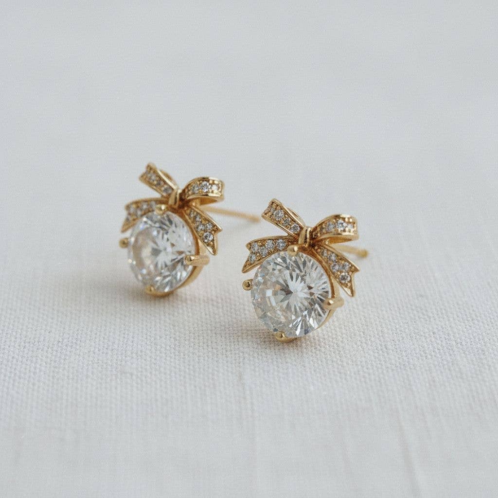 Cubic Zirconia Bow Stud Earrings - B Social Boutique