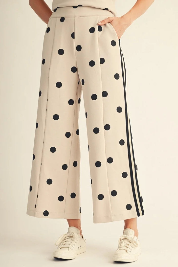 Dot & Dash Wide Leg Pants  - Oatmeal/Black