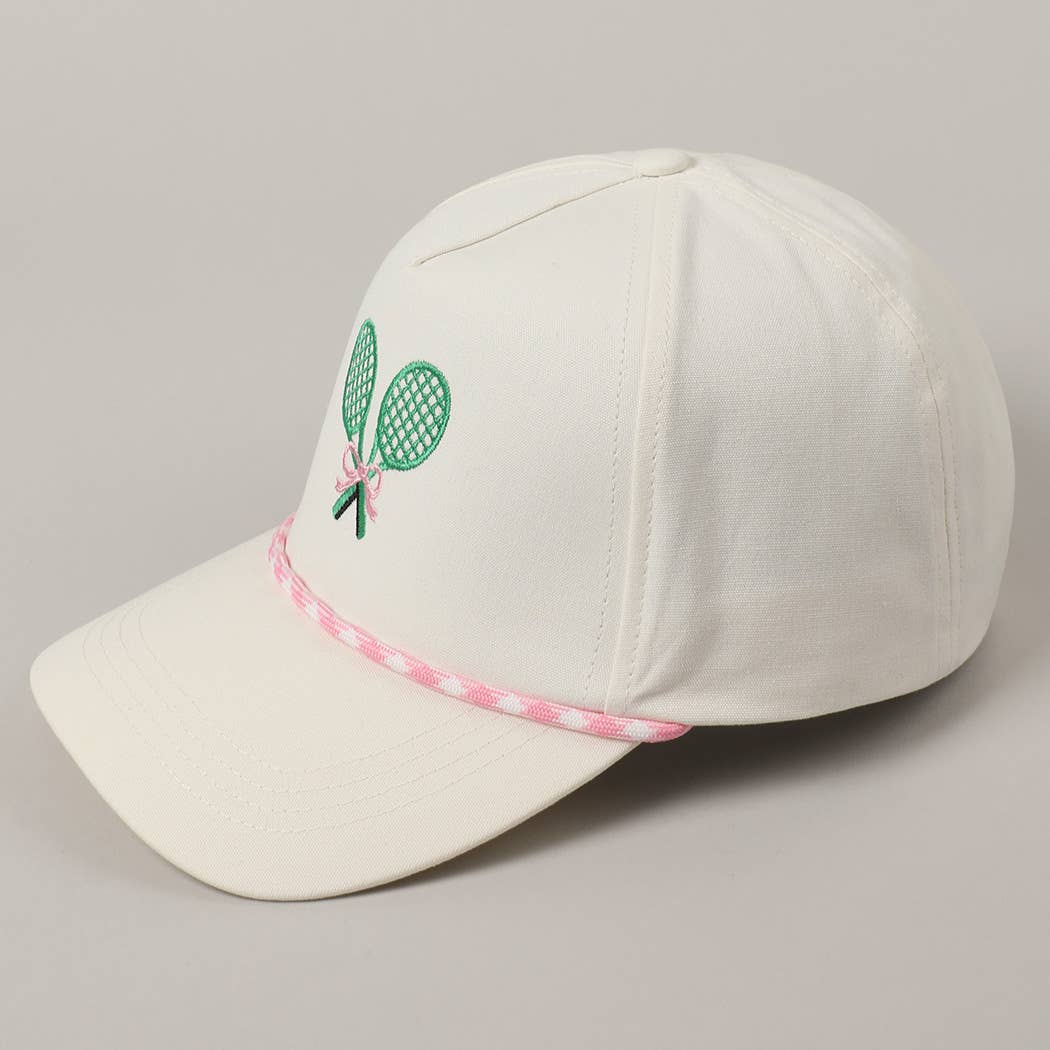 Tennis Racquets Ribbon Embroidery Trucker Hat: Pink